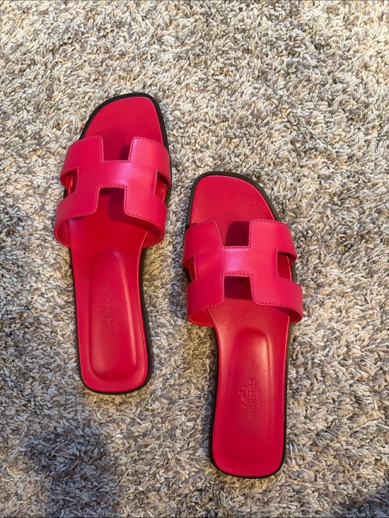 Hermes Shoes - Hermes Pink Leather H Oran Slide Sandals